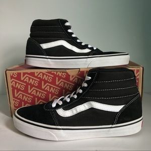 VANS BLACK AND WHITE CANVAS HI TOPS
